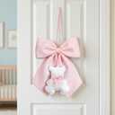 Sureio Large Pink Bow Decor with Teddy Bear Coquette Pink Bow Fabric Hanging Wall Art Cute Door Decorations 14 x 12 Inch for Dorm Bedroom Nursery Apartment Door Indoor Outdoor Baby Shower Decor