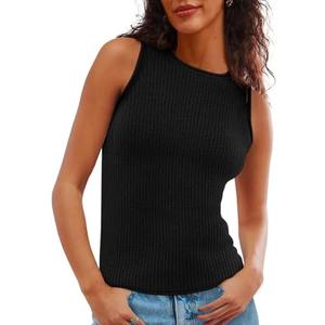 Imily Bela Womens Sleeveless Sweater Vest Casual Crewneck Loose Fit Knit Tank Tops Lightweight Trendy Summer Ribbed Pullover, S