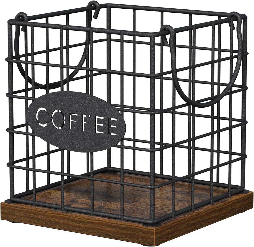 YINMIT K Cup Holder Organizer, Rustic Coffee Pod Holder Organizer, 35 Kcup Holder for Counter with HandleLarge Capacity Black Wire Coffee Capsule Basket for Kitchen Office Desktop (Square Grid)