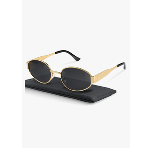 livho Retro Polarized Sunglasses - UV400 Protection, Oval Shape, Metal Frames - Matching Soft Case Included
