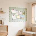 36 x 24 Inch Scalloped Felt Bulletin Board, Foldable Trifold Pin Board, Self-Adhesive Cork Board Alternative for Wall, Decorative Vision Board & Photo Display (Green)