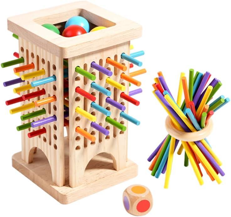 Montessori Wooden Board Game with 30 Colorful Sticks & Dice | Math Educational Toy for 3+ Year Olds | Fine Motor Skills, Counting & Family Fun | Travel-Friendly Learning Gift for Kids