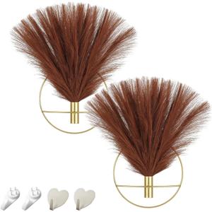Pretty Jolly Boho Wall Decor - Mounted Metal Hanging Artificial Pampas Display, Art for Living Room, Bedroom, Bathroom, Dining Room - Plant Wall Decor 2 Pack