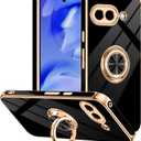 Tnarru Designed for Google Pixel 9a Case with Ring Stand, Support Magnetic Car Mount Rotating Finger Holder Soft TPU Cover Plating Edge Slim Phone Case for Pixel 9A Black