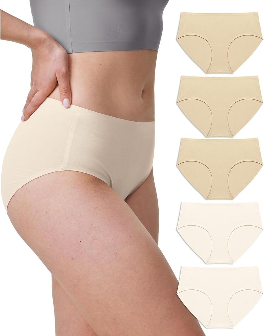 Neione Women's Cotton Underwear No Show Hipster Panties with Seamless Look No Panty Lines (5-pk Light Nude) S