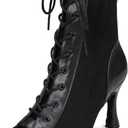 YYTing Women Suede Ballroom Dance Boots Latin Salsa Dress Shoes Practice Footwear 2.5inch 3.5inch Heels YT22 (Black)
