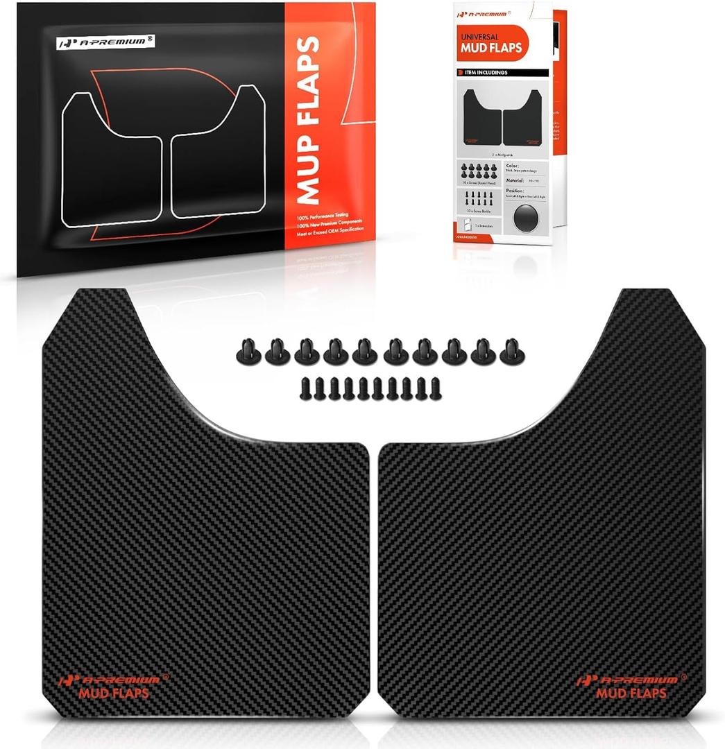 A-Premium Universal Mud Flaps, 2 Pack Black Splash Guards for Truck Car Pickup SUV, Upgraded Mud Guards Includes Mounting Hardware, Drilling Required