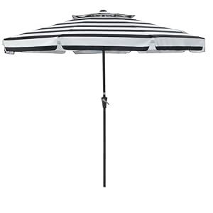 JEAREY 9' 2-Tiers Patio Umbrellas Outdoor Market Table Umbrella w/ Push Button Tilt/ Crank, 8 Sturdy Ribs, UV Protection Waterproof Sunproof(Black Stripe)