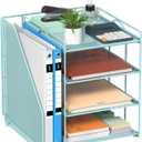Teal Desk File Organizer and Accessories, 4-Tier Paper Organizer with Vertical File Holder, Office Desk Accessories & Workspace Organizers and Desktop Storage for Office Supplies (Sky Blue)