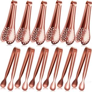 Vesici 12 Pieces Mini Serving Tongs 5 Inch Small Tongs Serving Utensils, Ice Pincers Mini Sugar Pincers, Small Pliers for Appetizers, Tea Party, Coffee Bar, Desserts (Rose Gold)
