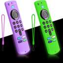 2-Pack Remote Cover for Streaming Stick 4K, 3rd Gen, HD TV Remote Controls, Anti-Slip Silicone Protective Case with Lanyard, GITD, Glowing Green + Glow Purple