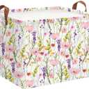 HKEC Rectangle Storage Basket with Handles,Collapsible Storage Bin,Books Box,Gift Basket(Flowering Shrubs)