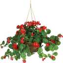 Nearly Natural 24in Artificial Geranium Hanging Basket Faux Floral Plant for Indoor Home Porch Decor, Red