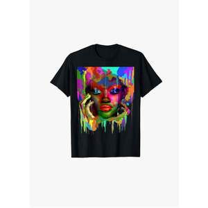 Cool African Woman Afro Color Painted Face T-Shirt, size -XL