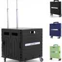 Folding Utility Cart Black Portable Rolling Crate Handcart Foldable Shopping Trolley Collapsible, with Lid, on Wheels, for Grocery, Garden, Office, Storage, Teacher, Tool (Black)