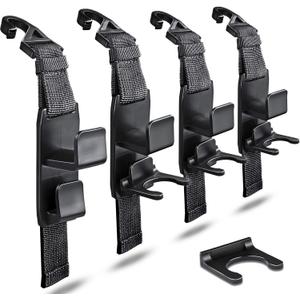 Matteblack Magic Hanger Headrest Holder Organizer, Behind Over The Seat Car Hooks-Hang Purse Grocery Bags-4Pack (Frosted Black)