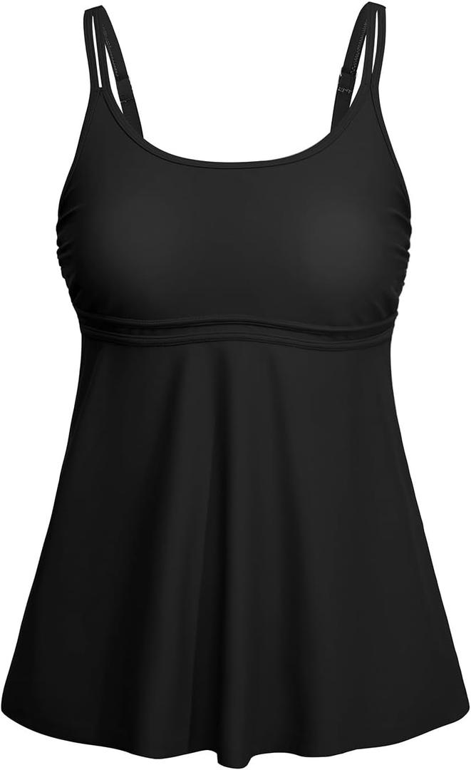 Yonique Tankini Top for Women Bathing Suit Top No Bottom Modest Swimsuit Top Only Tummy Control Swim Tank Top (Large, Black)