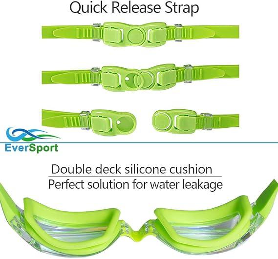 EverSport Kids Swim Goggles, Swimming Goggles for Children Teens, Anti-Fog Anti-UV Youth Swim Glasses for Age4-16 (Green)