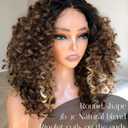 Highlight Skunk Strip Lace Front Wig, 16Inch Pre Plucked Glueless HD Lace Big Curly Wig for Black Women, Framing Highlights Brown Mix Blonde Color