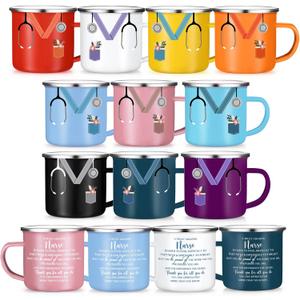 Hushee Nurse Appreciation Gifts Mug Bulk 12oz Coffee Mugs with Handle Motivational Cup Enamel Tumbler Nurse Practitioner Week Gift for Nursing Doctor Valentines Care Favor(Multicolor,10 Pcs)