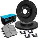 R1 Concepts Rear Brake Kit Fits 1997-2005 Chevrolet Blazer; 1998-2003 Chevrolet S10, GMC Sonoma; 1997-2001 GMC Jimmy, Oldsmobile Bravada| Ceramic Pads, Drilled Slotted Rotors| Hardware| 11.6" Rear
