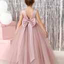 MCieloLuna Flower Girls Satin Tulle Princess Pageant Dress for Wedding Kids Pearls Prom Ball Gowns with Bow-Knot (2, White)