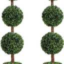 Damomo Artificial Topiaries Ball Trees Outdoor, 3.6ft Faux Boxwood Plants Topiary Triple Ball Tree(2 PCS), Fake Shrubs Trees Potted Decorative Indoor Porch or Garden43inch