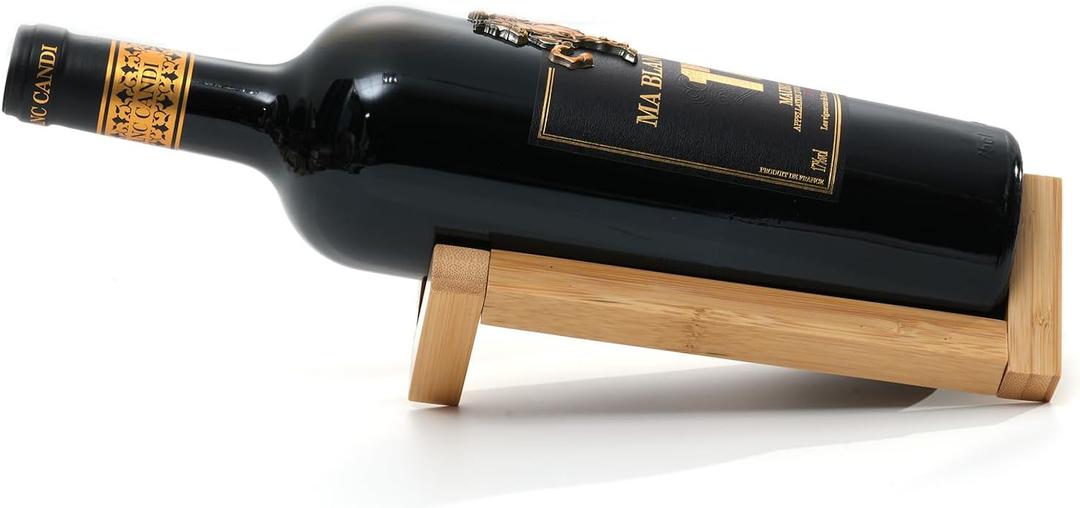 Single Wine Bottle Holder, Personalized Bamboo Wine Bottle Holder Stand Display Table Top Wine Rack Countertop Wine Holders Organizer for Dining Table, Cabinet Etc
