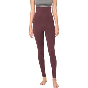 Peached Seamless Front & Side Foldable Waisted Leggings with Inner Pocket Full-Length Yoga Pants (Red, XS)