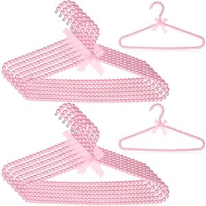 12 PCS Pink Pearl Hangers, 15.6 Inch Wedding Dress Hanger with Ribbon Bow, 15.6 x 8.3 inches