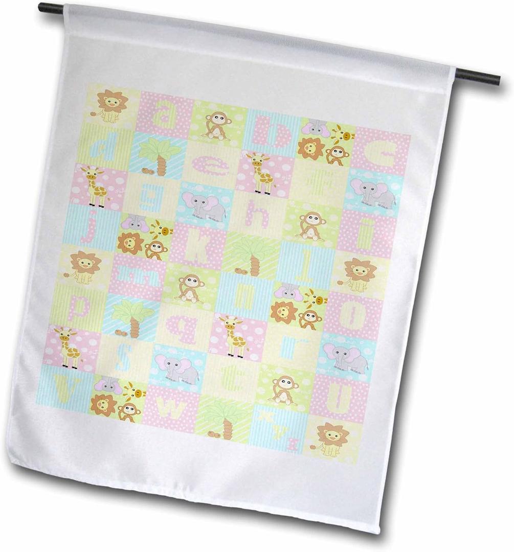 3dRose fl_20358_1 Baby Jungle Animals Alphabet Print Garden Flag, 12 by 18-Inch