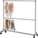 Simple Houseware Commercial Grade Z-Base Double Rod Garment Rack, 600lb Load, 63 inch, Silver