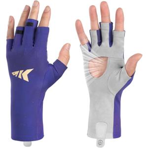 KastKing Ultimate Angler Fingerless SPF Sun Gloves, UPF50+ Sun Protection Fishing Gloves, Hydrocool Technology, Open Palm Design, Extended Cuff UV Protection Gloves for Fishing, Hiking, and Cycling (Royale Family) Small