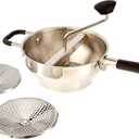 ExcelSteel Food Mill W/ 3 Grinding Sizes, 17" x 8.25" x 3.75", for Versatile Textures in Soups, Sauces, and Foods, Medium