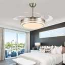 48 Inch Retractable Ceiling Fans with Lights, Modern Fandelier Ceiling Fan with Remote and App Control, 3 Color Dimmable, 6 Speeds Reversible, for Bedroom/Living Room/Office (Brushed Nickel)