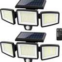 Tuffenough Solar Outdoor Lights 2500LM 210 LED Security Lights with Remote Control,3 Heads Motion Sensor Lights, IP65 Waterproof,270° Wide Angle Flood Wall Lights with 3 Modes(2 Packs)