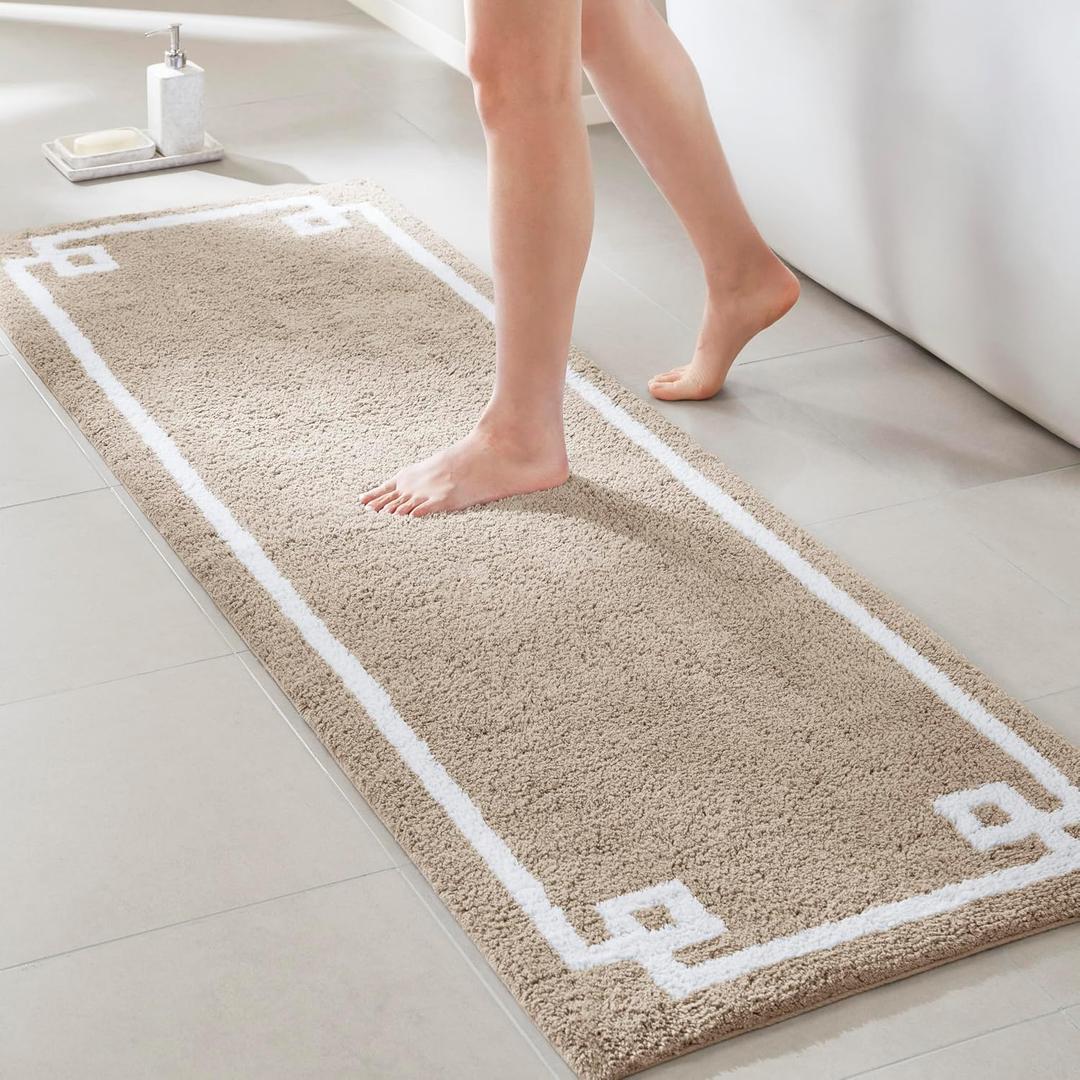 Madison Park Evan Cotton Tufted Washable Bath Mat , Luxury Solid Bathroom Rugs , 24" x 72" , Taupe