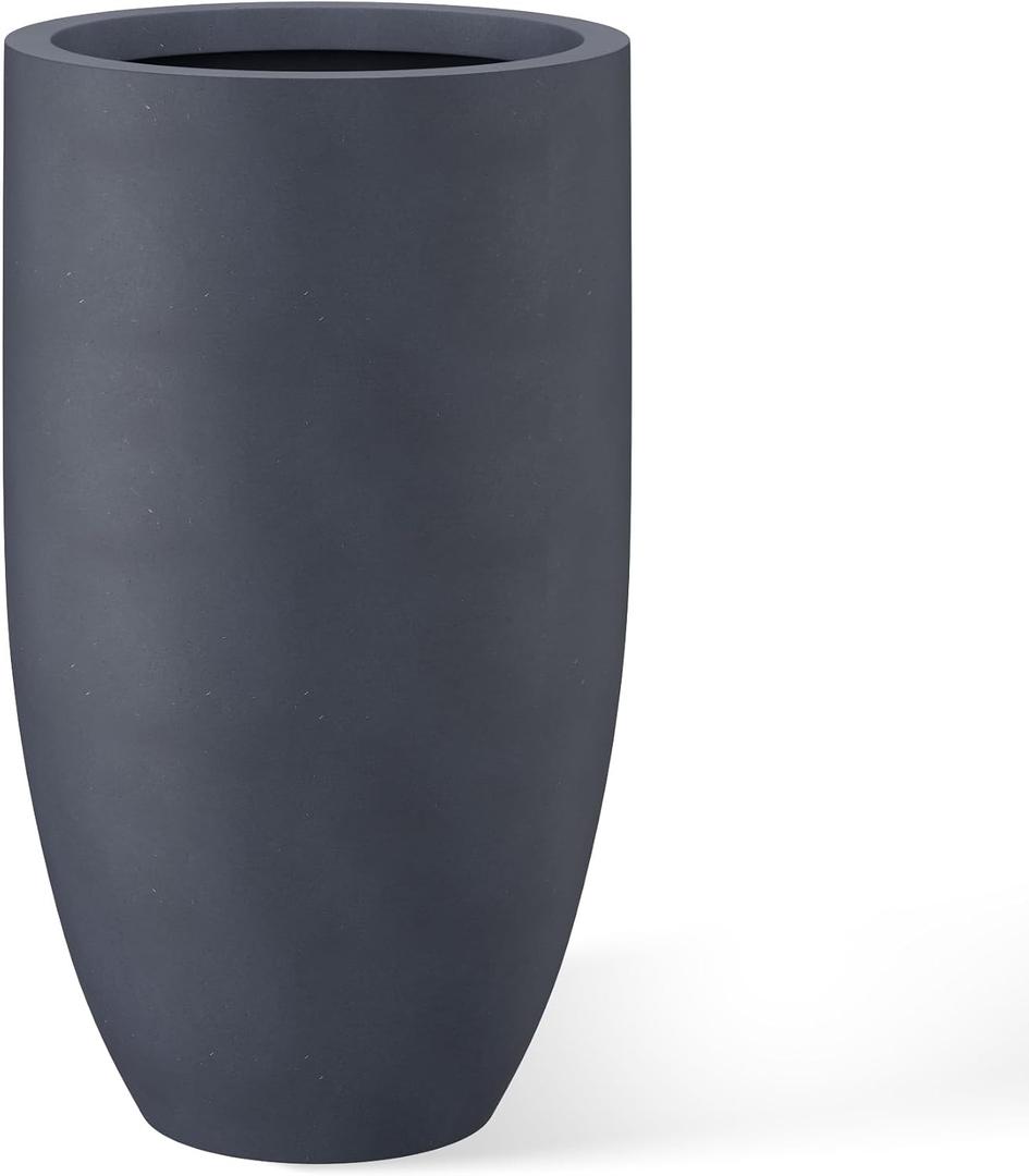 Kante 24 Inch Tall Round Concrete Planter, Large Indoor Outdoor Plant Pots with Drainage Hole and Rubber Plug, Modern Decorative Garden Pots for Home Patio Porch, Charcoal