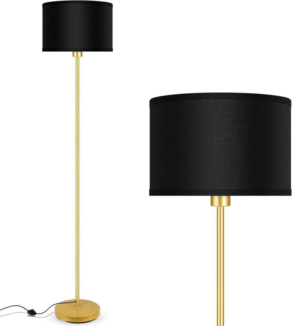 Gold Floor Lamps for Living Room, Modern Bright Standing Lamp, Black Lamp Shades, Foot Switch, Simple Pole Lamps Corner Lamp for Bedroom,Office, Living Room, Den, Black Living Room Lamp (No Bulb)