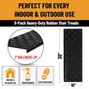Ottomanson Outdoor Bullnose Stair Treads Ribbed Heavy-Duty Non Slip Stair Mats Strong Grip for Concrete, Brick & Textured Steps Requires Fastening on Wooden & RV Steps, Pack of 5
