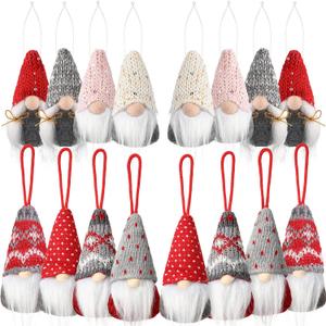 Vinsot Set of 16 Christmas Tree Gnome Ornaments Handmade Hanging Swedish Plush Gnomes Santa Elf Christmas Tree Decorations Scandinavian Elf Ornaments with Hat Beard for Xmas Home Decor, 8 Style