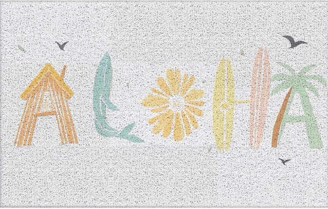 Summer Beach Door Mat, Aloha Tropical Coastal Doormat Outdoor Indoor Entrance Porch, Beach Outdoor Mat, Summer Ocean Beachy Welcome Mats for Front Door, 17x30 Inch
