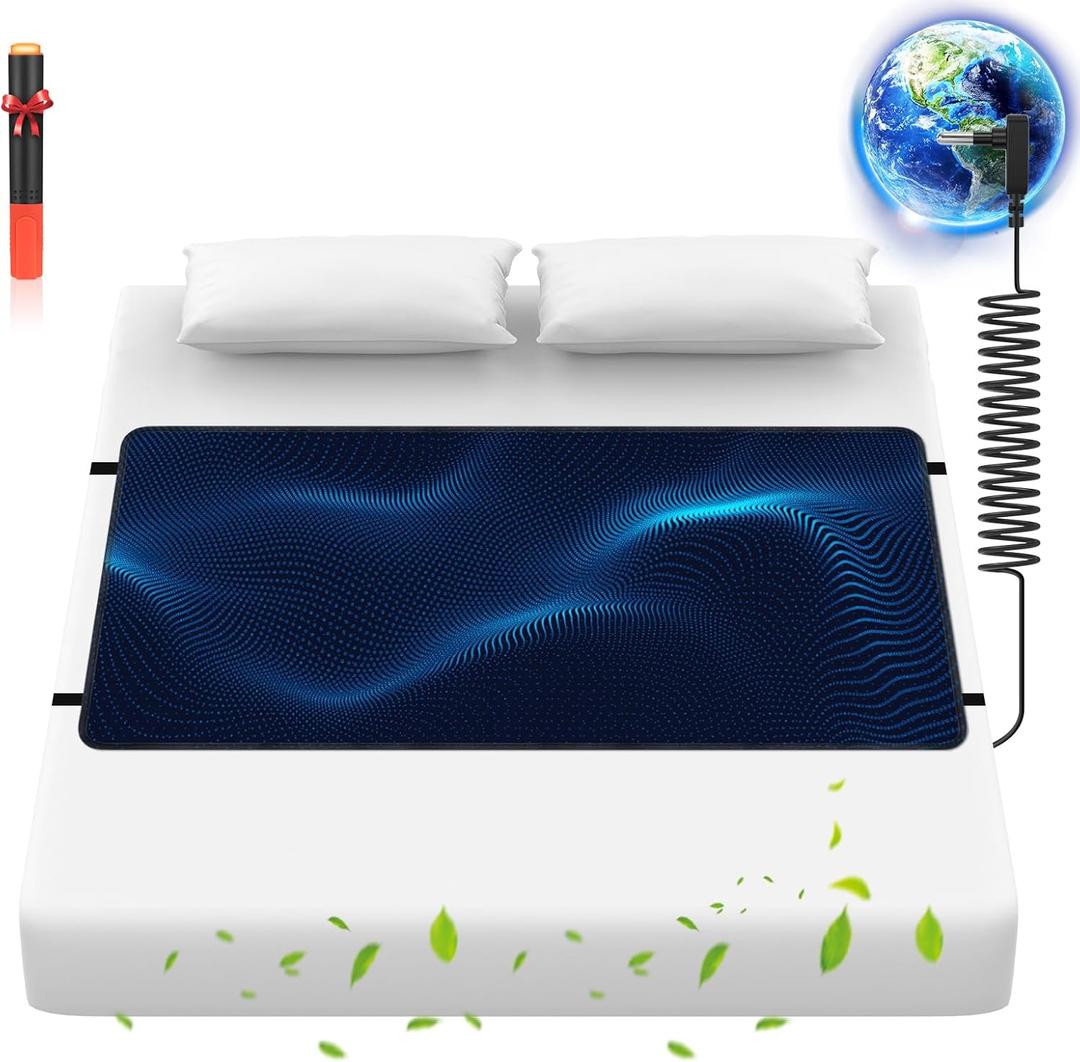 Grounding Mat for Bed, Anti-Slip PU Leather, Grounding Mat Improves Sleep, relieves Stress, with Static grounding Cord and Test Pen (Black, (60.2 * 27.1 inch))