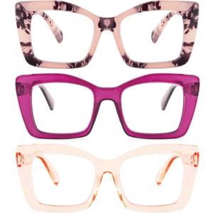 REAVEE Oversized Square Reading Glasses for Women, Blue Light Blocking Large Frame Computer Readers Spring Hinge