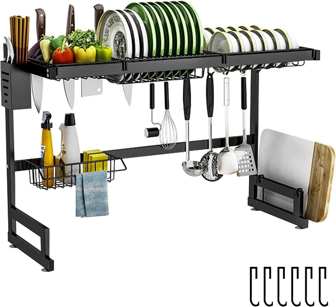 4 Baskets Over The Sink Dish Drying Rack - Large Kitchen Dish Rack with Knife Holder, Space Saving Drying Rack37.4S