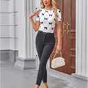 WDIRARA Women's Bow Print Short Sleeve T Shirts Crew Neck Tee Going Out Fitted Tops (White, L)