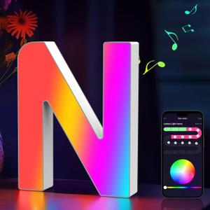 Light Up Letters Marquee Letter - Music Sync RGB Color Changing LED Lights Letter Logo Game Lights for Girls Women Party Birthday Christmas Valentine's Day Wall Desktop Decoration (MRGB-N)