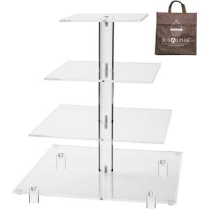 Jusalpha Large 4 Tier Cupcake Stand Square Acrylic Cupcake Tower Stand for Dessert, Pastry, Serving Platter-Candy Bar Party Dcor and Supply(with Rod Feet) (4SF-V2)