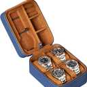 ROTHWELL 5 Watch Travel Case Storage Organizer for 5 Watches | Tough Portable Protection w/Zipper Fits All Wristwatches & Smart Watches Up to 50mm (Blue/Tan)