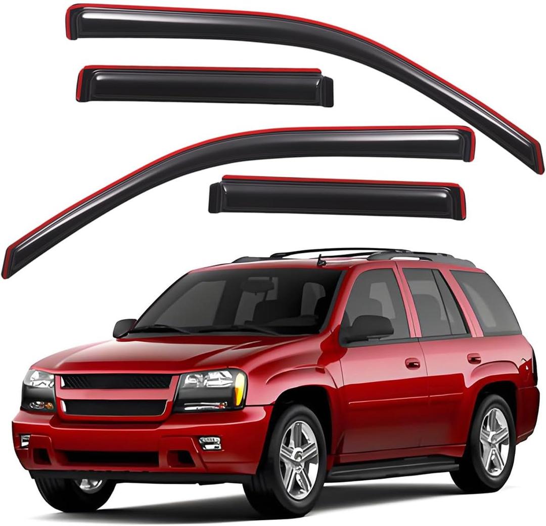 Lightronic Extra Durable Clip-on in-Channel Auto Vent Window Visor, Fits 2002-2009 Chevrolet Trailblazer, UV Protection Rain Guard, Original Wind Deflector, No-Drill Easy Install, Dark Smoke, 4-Pcs